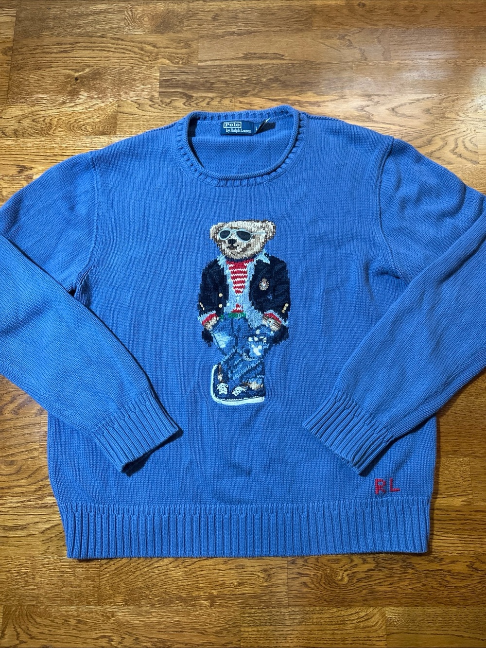 Polo Ralph Lauren Vintage 90s Preppy Polo Bear Hand Knit Sweater With Shades
